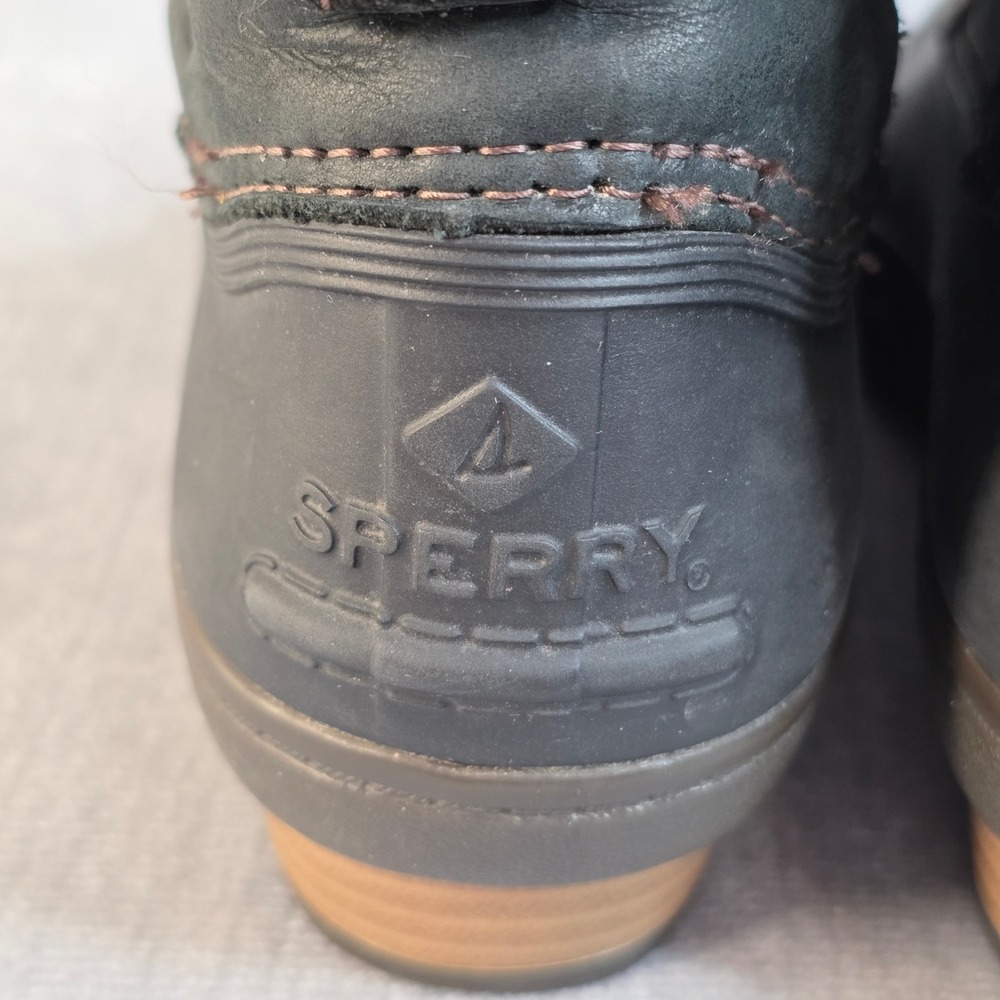 Sperry Duck Boots Women 6 Black STS80766 Saltwater Leather Waterproof Preppy - Picture 6 of 13